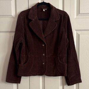 St John’s Bay Women’s Dark Brown Corduroy Jacket Petite XL pockets casual collar